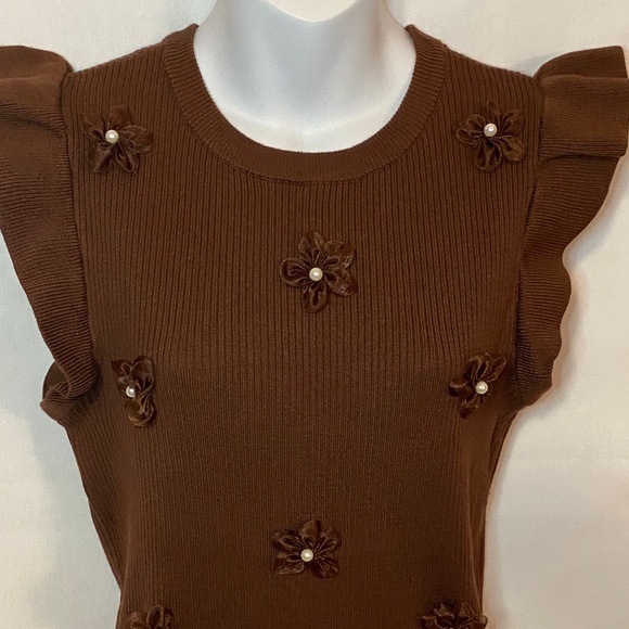 Cato Tops - Cato Brown Ruffle Sleeve Top